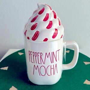 ❗️RAE DUNN PEPPERMINT MOCHA COFFEE HOLIDAY FARMHOUSE MUG X WHIPPED CREAM TOPPER